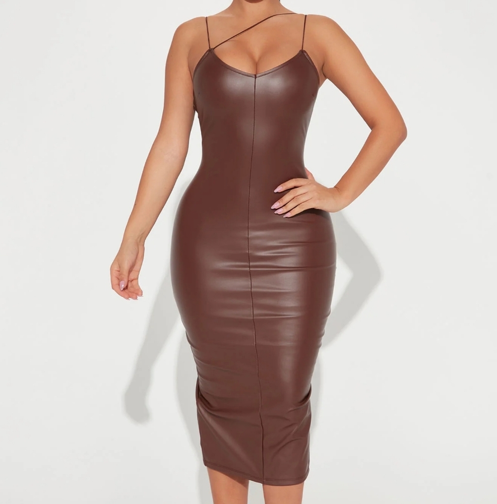 Brown Faux Leather Bodycon Dress